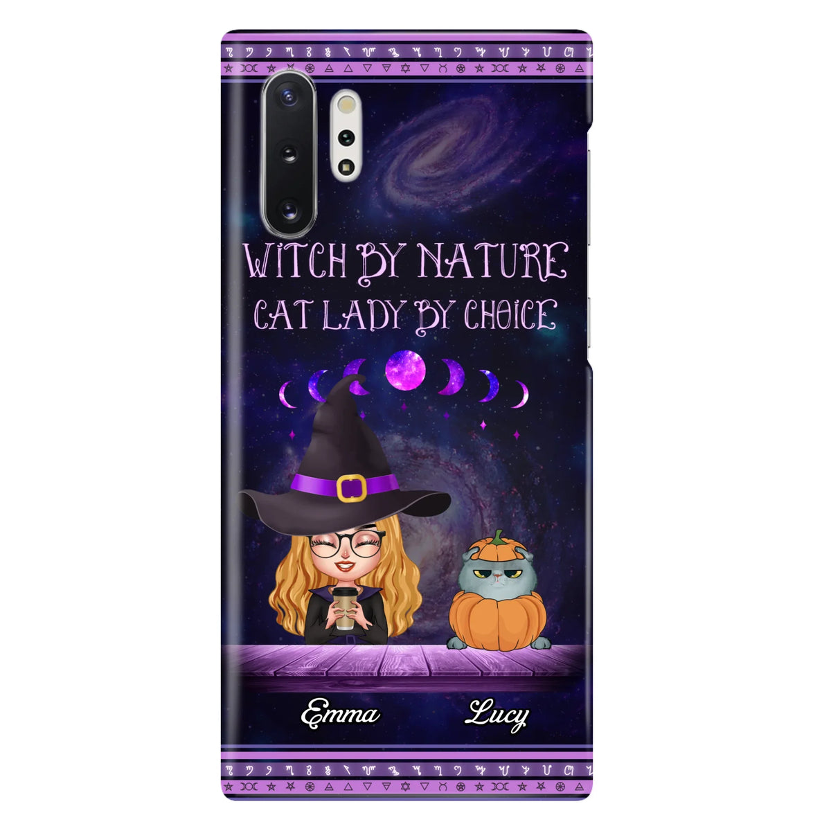 Custom Personalized Witch Phone Case for iPhone/ Samsung - Gift Idea For Halloween/ Pet Lovers with up to 5 Pets - Witch By Nature, Cat Lady By Choice