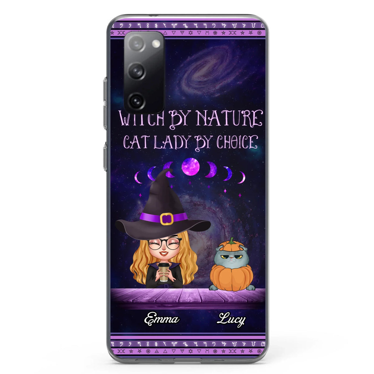 Custom Personalized Witch Phone Case for iPhone/ Samsung - Gift Idea For Halloween/ Pet Lovers with up to 5 Pets - Witch By Nature, Cat Lady By Choice