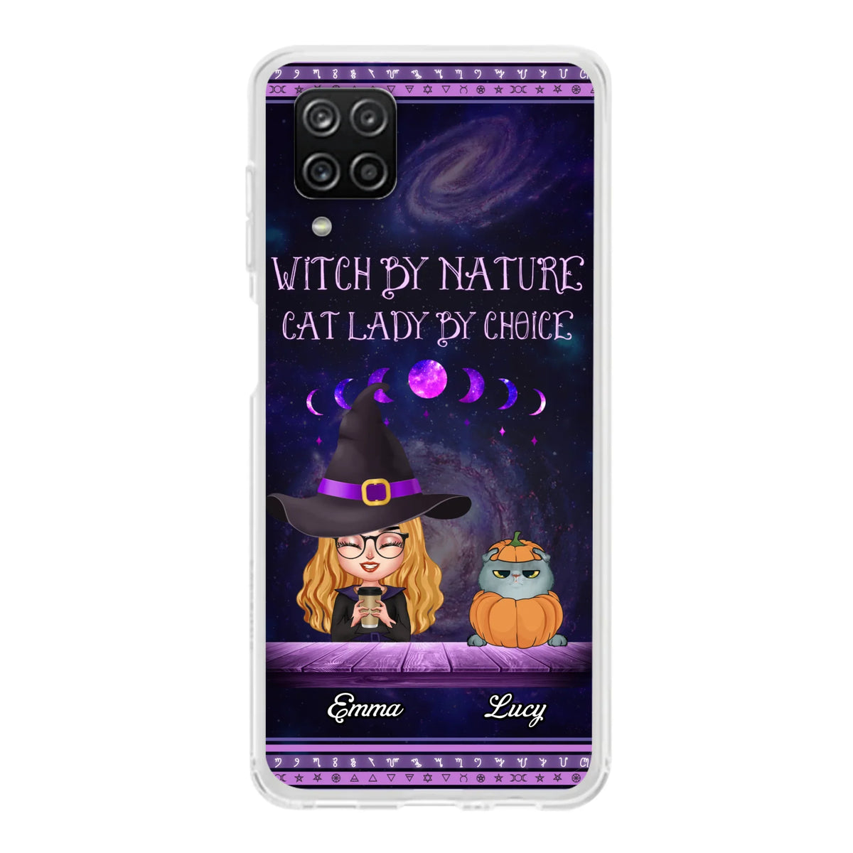Custom Personalized Witch Phone Case for iPhone/ Samsung - Gift Idea For Halloween/ Pet Lovers with up to 5 Pets - Witch By Nature, Cat Lady By Choice