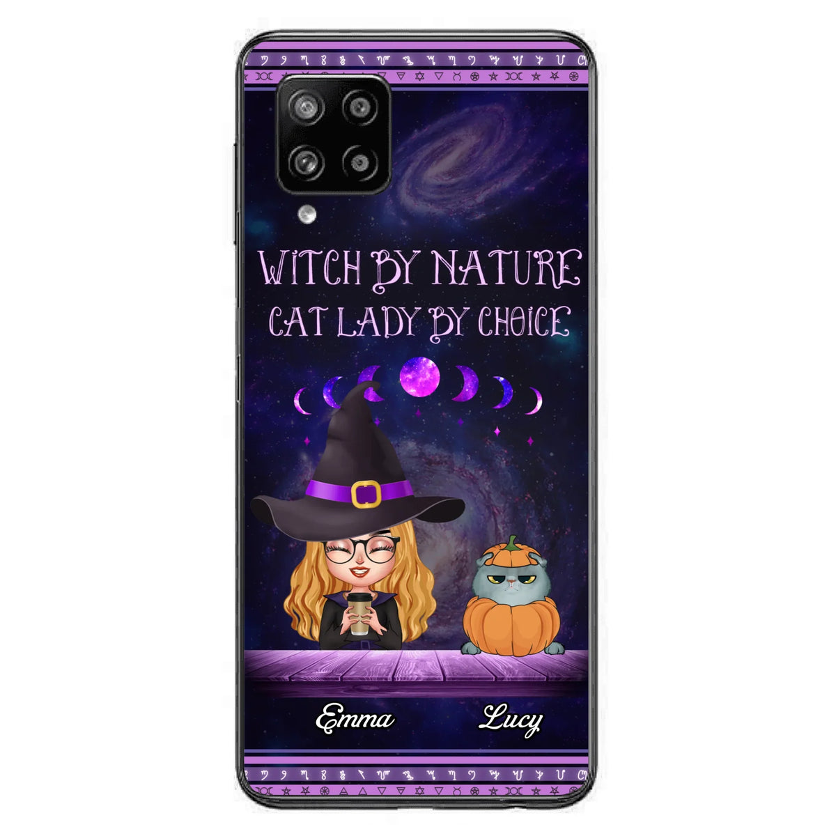 Custom Personalized Witch Phone Case for iPhone/ Samsung - Gift Idea For Halloween/ Pet Lovers with up to 5 Pets - Witch By Nature, Cat Lady By Choice