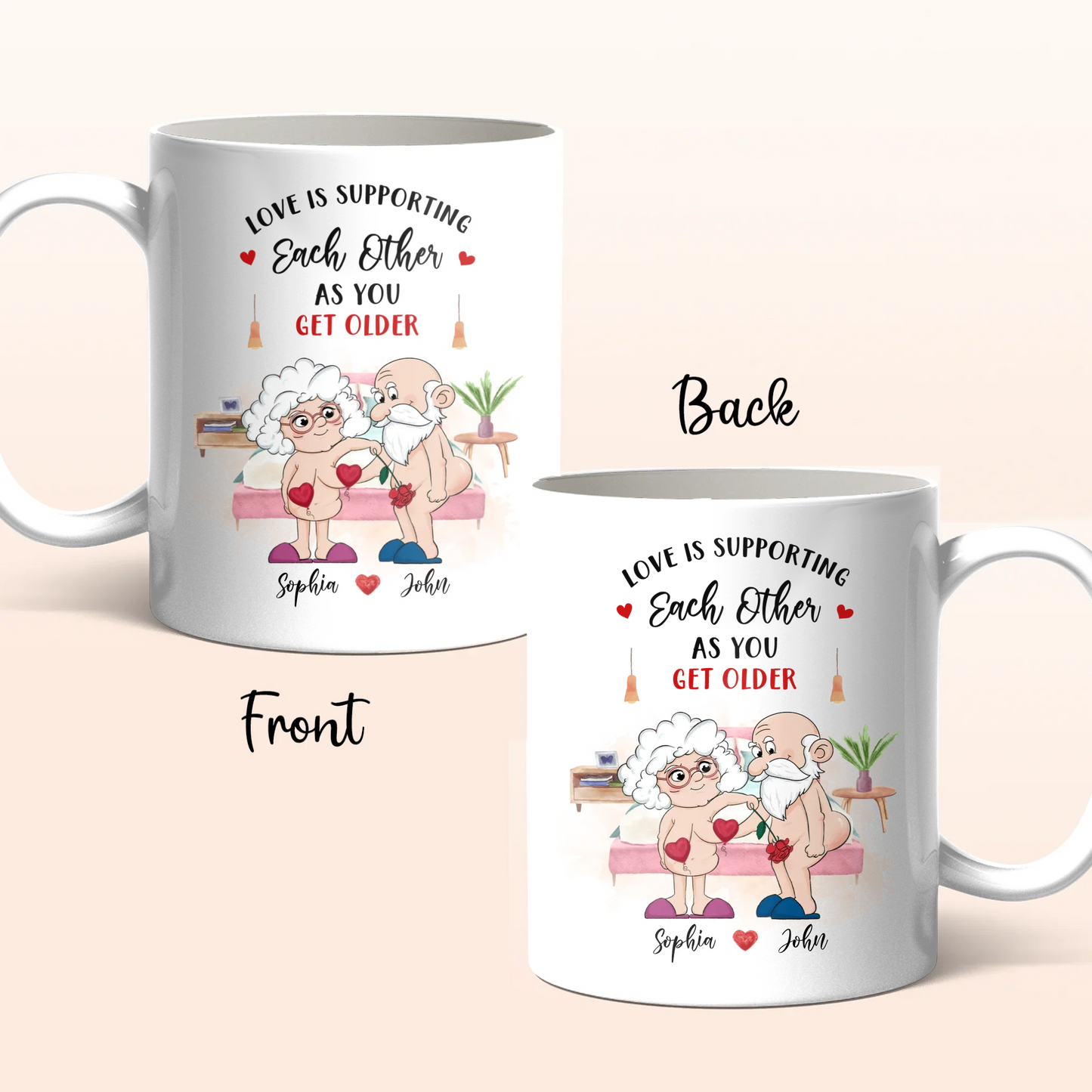 Personalized Funny Old Couple Coffee Mug - Gift Idea For Couple - Love Is Supporting Each Other As You Get Older