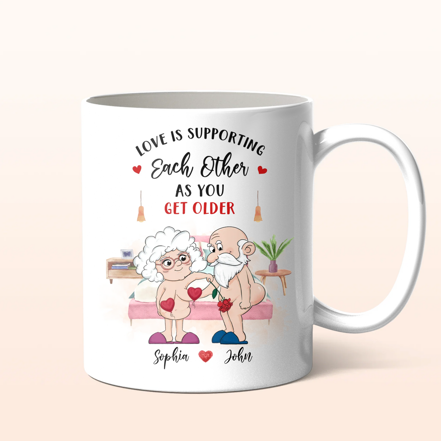 Personalized Funny Old Couple Coffee Mug - Gift Idea For Couple - Love Is Supporting Each Other As You Get Older