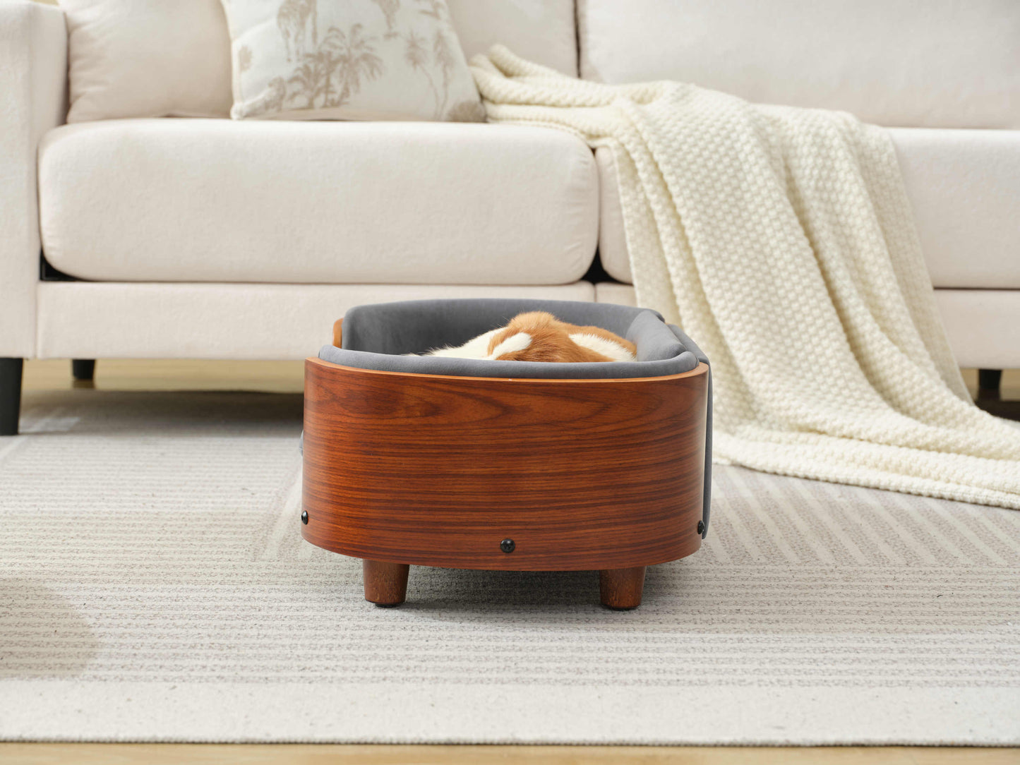 Scandinavian Style Elevated Dog Bed Pet Sofa with Solid Wood Legs and