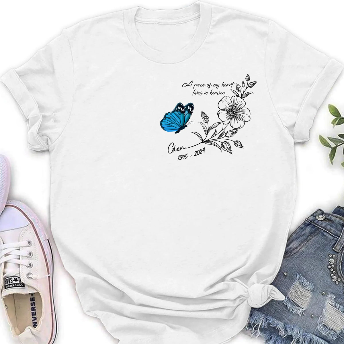Personalized Memorial Butterfly Shirt/Hoodie - Gift Idea For Loss Of Family Member - A Piece Of My Heart Lives In Heaven
