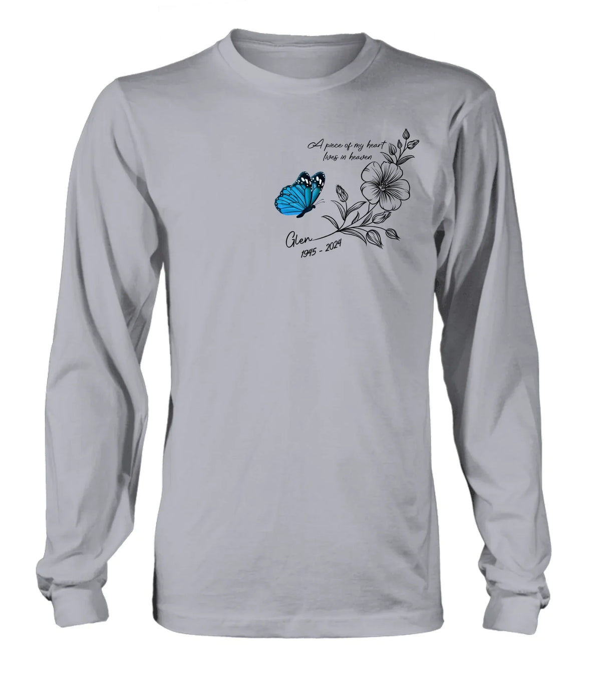 Personalized Memorial Butterfly Shirt/Hoodie - Gift Idea For Loss Of Family Member - A Piece Of My Heart Lives In Heaven