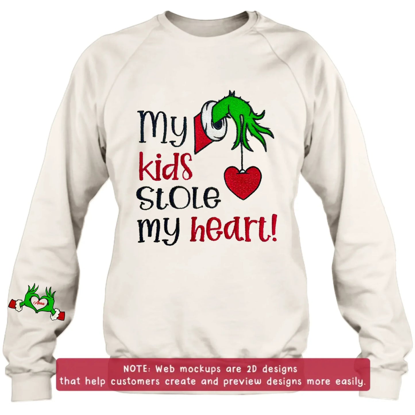 Personalized Grinch Hand Embroidered Sweater - Up to 6 Kids - Christmas Gift Idea For Grandma/Mom - My Kids Stole My Heart