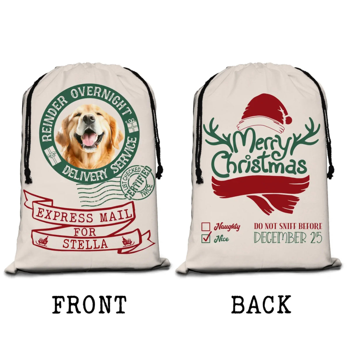 Personalized Christmas Santa Sack - Gift Idea For Dog Lover/Dog Owner - Upload Dog Photo - Merry Christmas