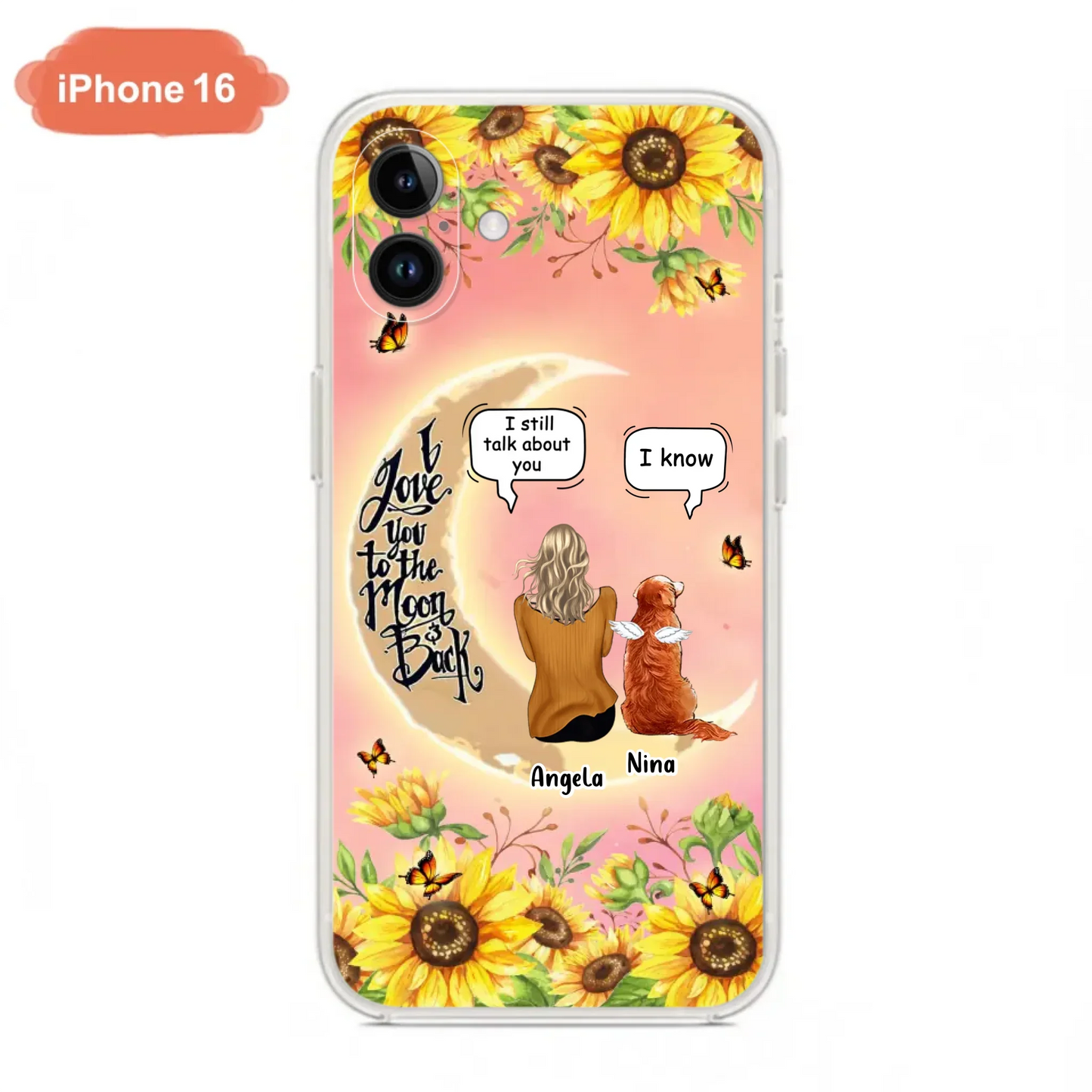 Custom Personalized Memorial Pet Sunflower Phone Case - Adult/Couple With Upto 4 Pets - Memorial Gift Idea For Dog/Cat Lovers - I Love You To The Moon & Back - Case For iPhone & Samsung
