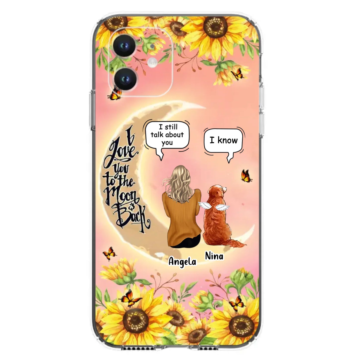 Custom Personalized Memorial Pet Sunflower Phone Case - Adult/Couple With Upto 4 Pets - Memorial Gift Idea For Dog/Cat Lovers - I Love You To The Moon & Back - Case For iPhone & Samsung