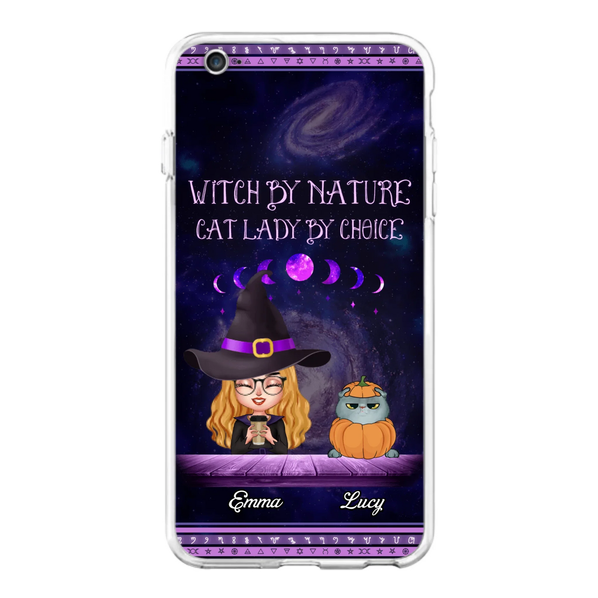 Custom Personalized Witch Phone Case for iPhone/ Samsung - Gift Idea For Halloween/ Pet Lovers with up to 5 Pets - Witch By Nature, Cat Lady By Choice