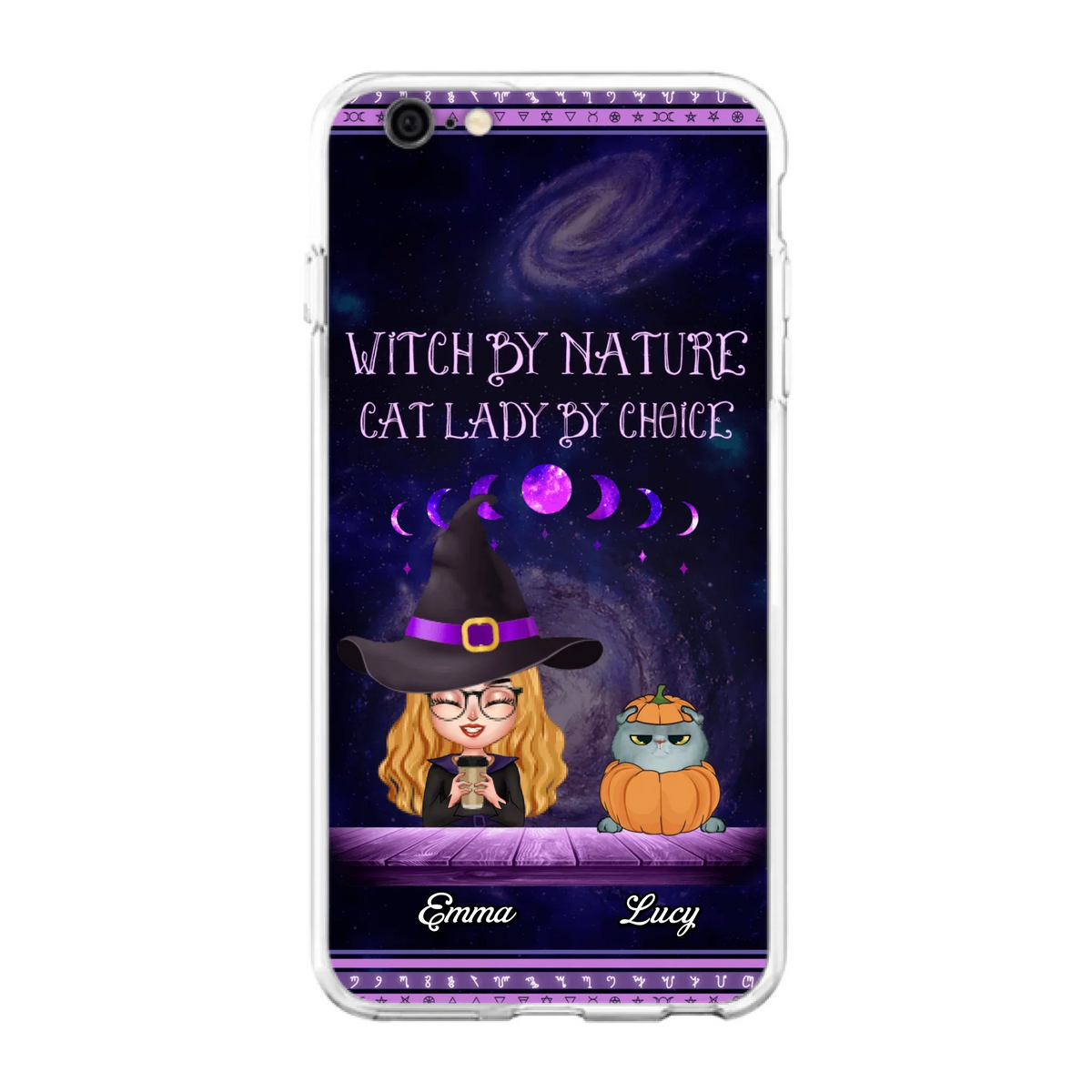 Custom Personalized Witch Phone Case for iPhone/ Samsung - Gift Idea For Halloween/ Pet Lovers with up to 5 Pets - Witch By Nature, Cat Lady By Choice