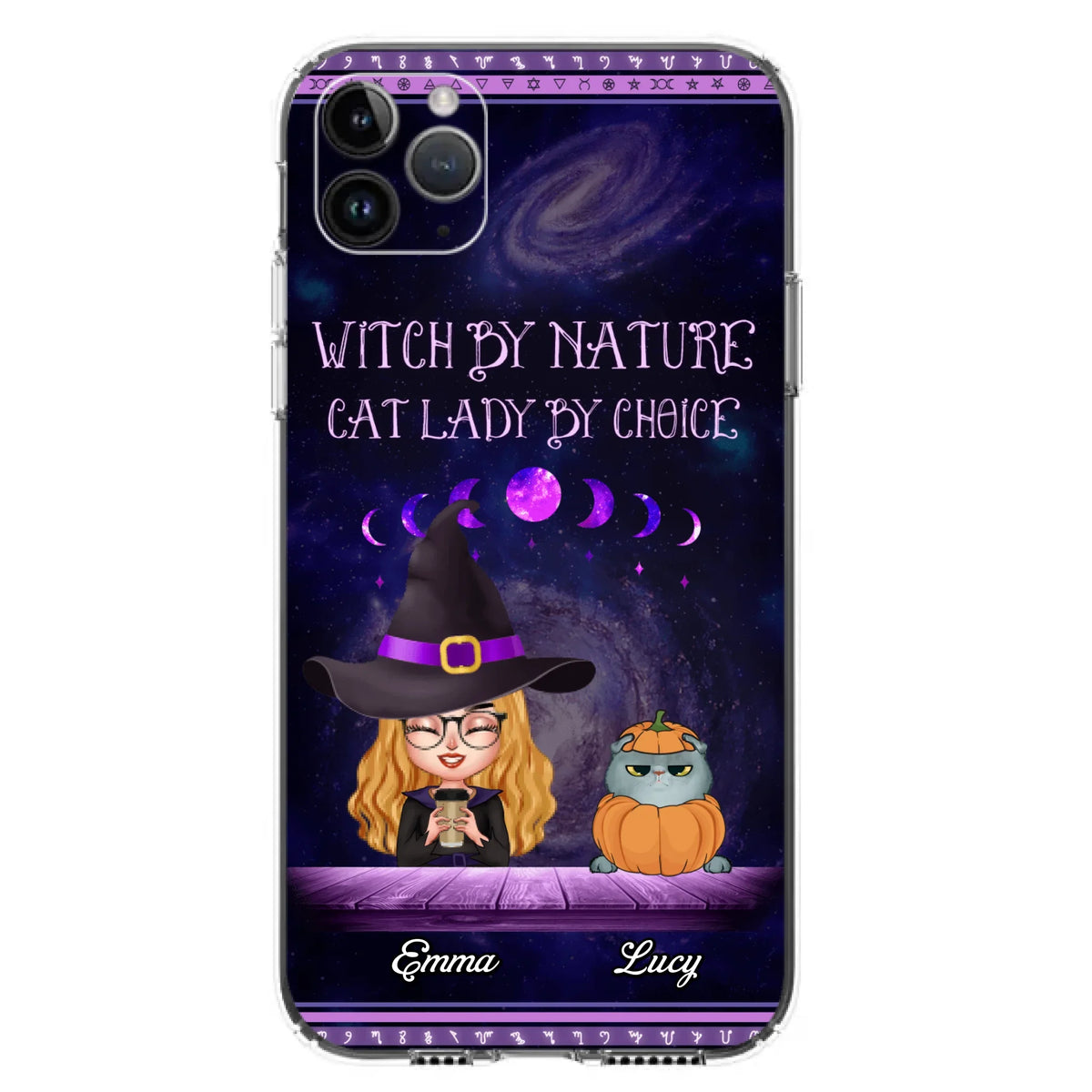 Custom Personalized Witch Phone Case for iPhone/ Samsung - Gift Idea For Halloween/ Pet Lovers with up to 5 Pets - Witch By Nature, Cat Lady By Choice