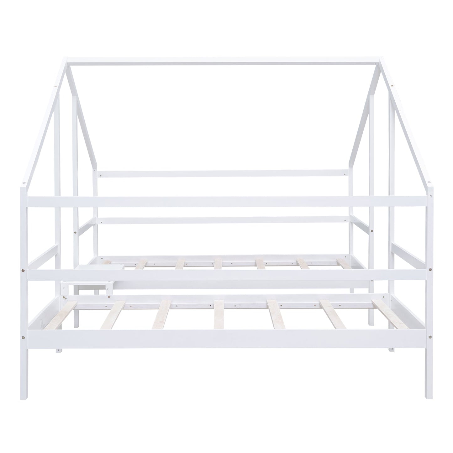 Double Twin Size Triangular House Beds with Built-in Table White