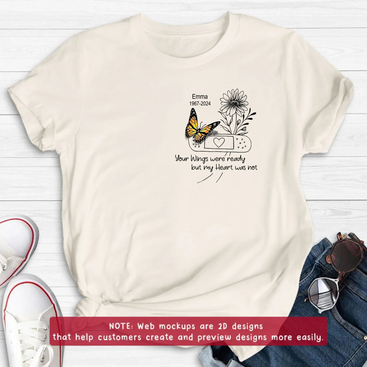 Personalized Memorial Butterfly Embroidered T-Shirt/Sweater/Hoodie - Memorial Gift for Mother's Day/Father's Day - Your Wings Were Ready But My Heart Was Not