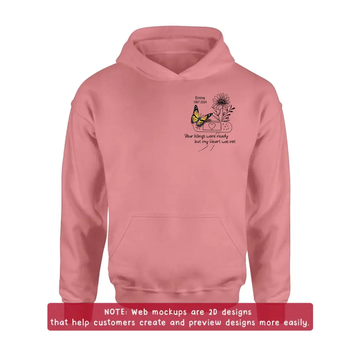 Personalized Memorial Butterfly Embroidered T-Shirt/Sweater/Hoodie - Memorial Gift for Mother's Day/Father's Day - Your Wings Were Ready But My Heart Was Not