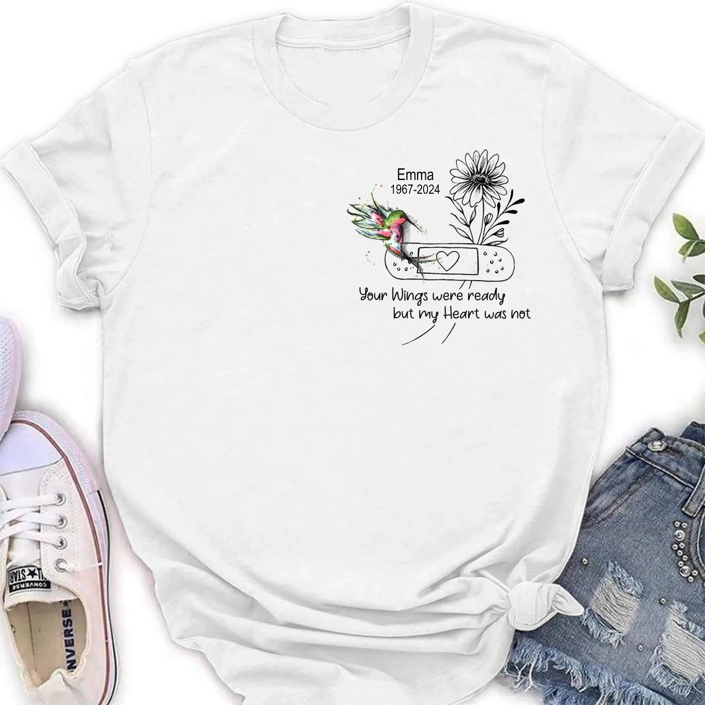 Personalized Memorial Hummingbird Unisex T-shirt/Long Sleeve/Sweatshirt/Hoodie - Memorial Gift Idea - Your Wings Were Ready But My Heart Was Not