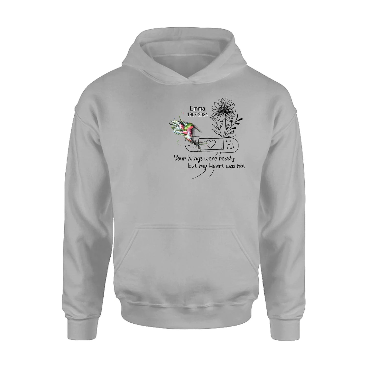Personalized Memorial Hummingbird Unisex T-shirt/Long Sleeve/Sweatshirt/Hoodie - Memorial Gift Idea - Your Wings Were Ready But My Heart Was Not