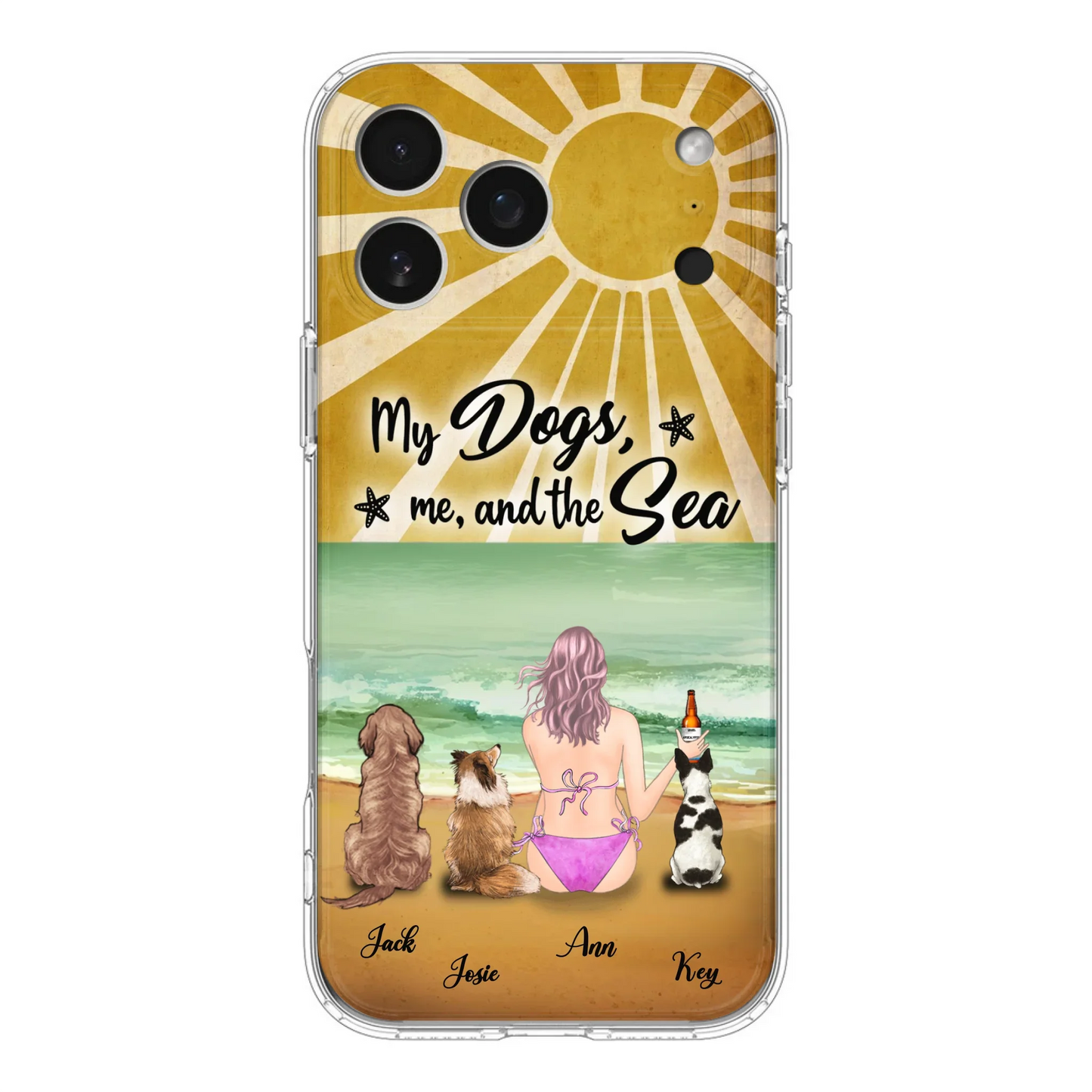Custom Personalized Dog Mom Phone Case - Gifts For Dog Lovers With Upto 3 Dogs - My Dogs,Me And The Sea