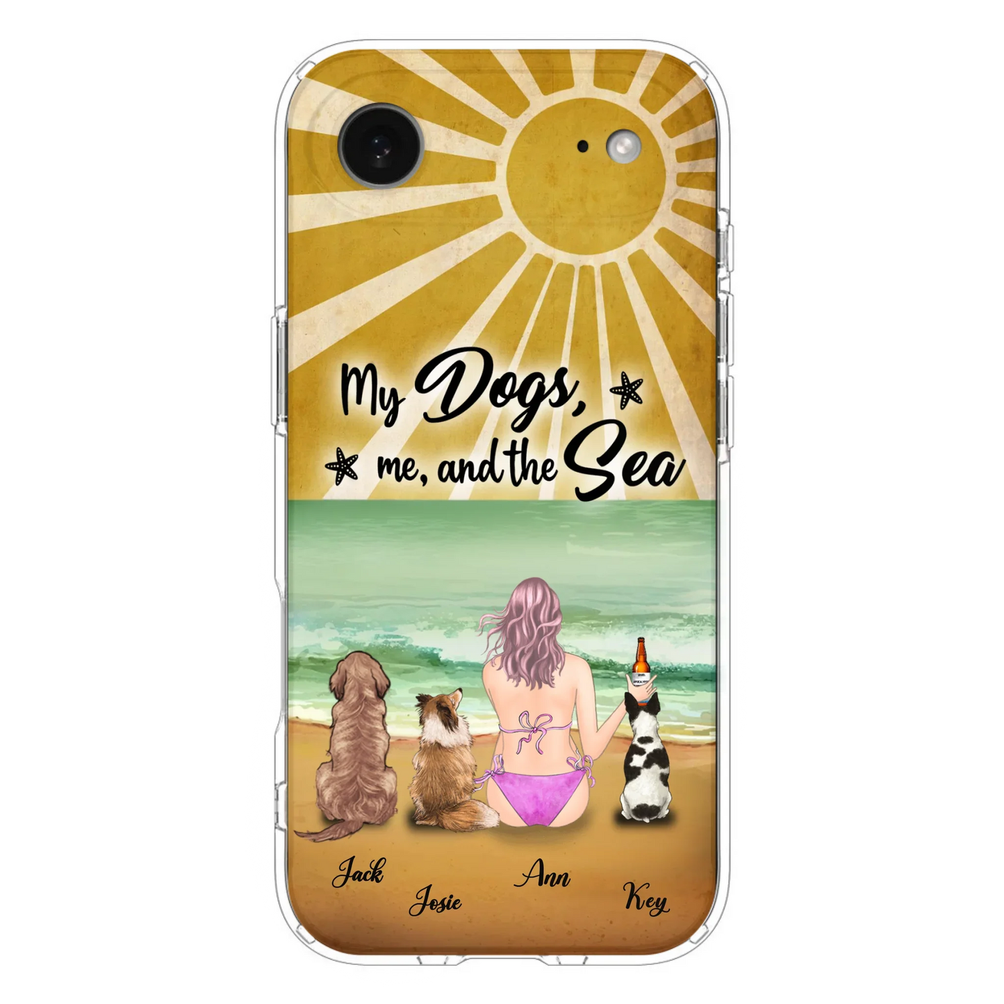 Custom Personalized Dog Mom Phone Case - Gifts For Dog Lovers With Upto 3 Dogs - My Dogs,Me And The Sea