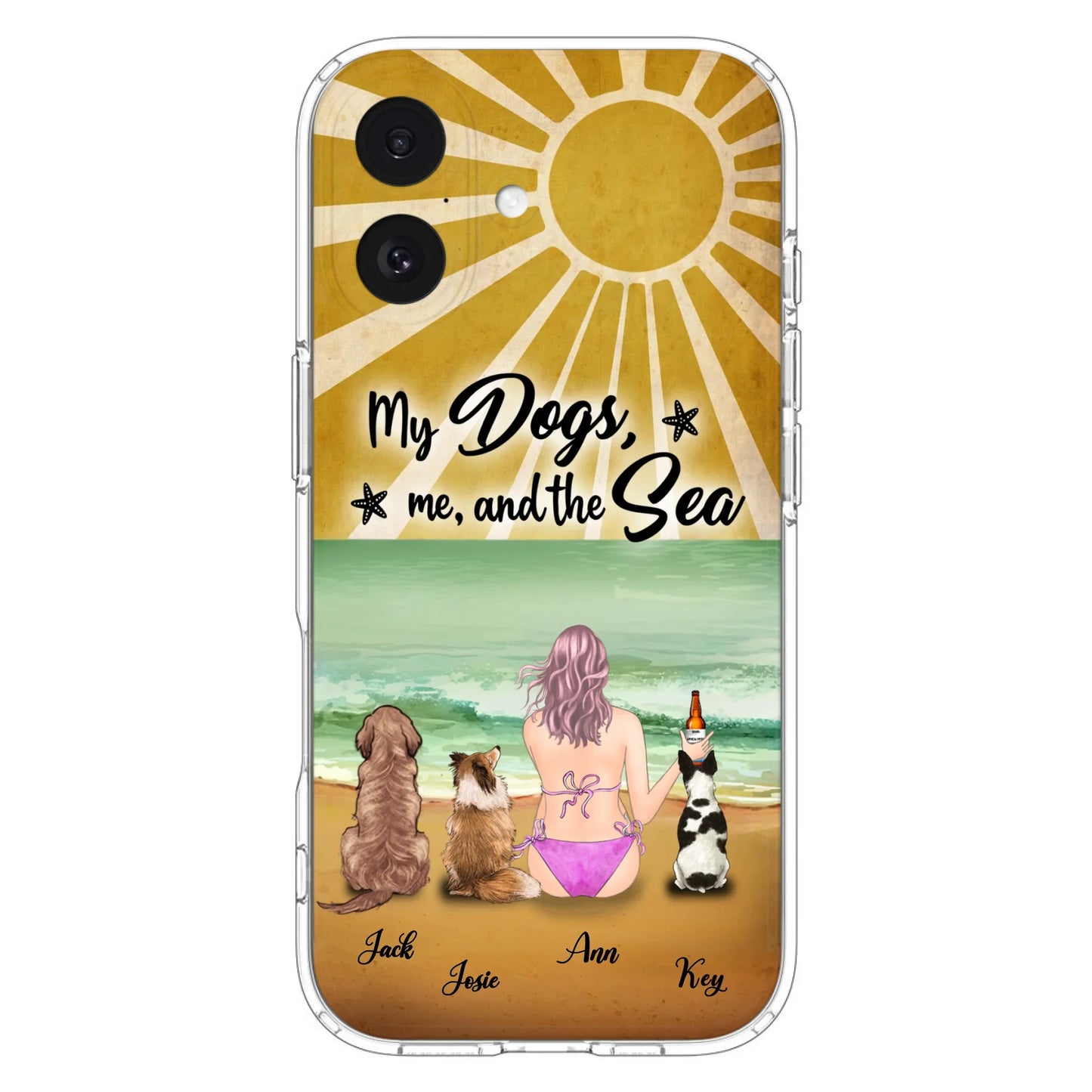 Custom Personalized Dog Mom Phone Case - Gifts For Dog Lovers With Upto 3 Dogs - My Dogs,Me And The Sea