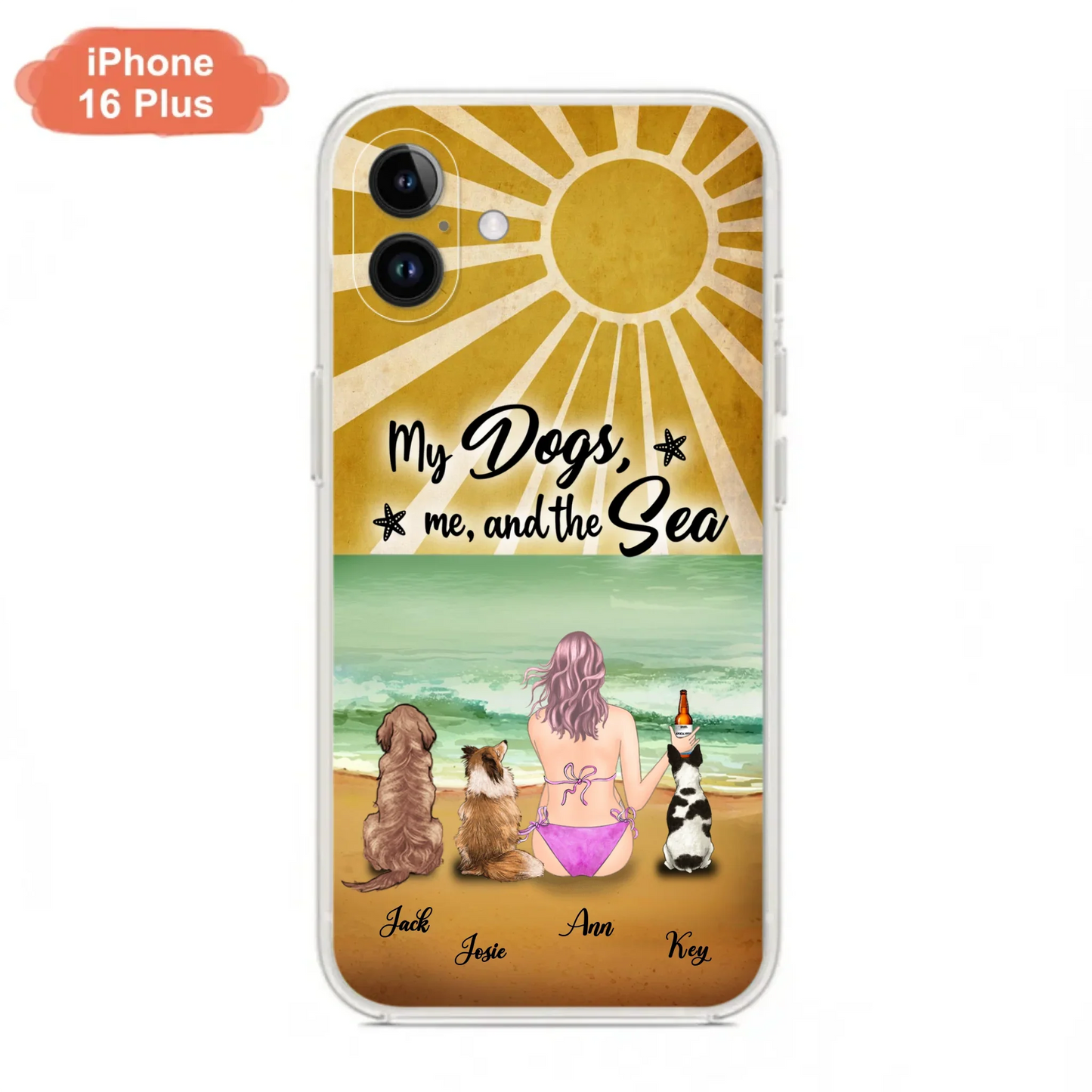 Custom Personalized Dog Mom Phone Case - Gifts For Dog Lovers With Upto 3 Dogs - My Dogs,Me And The Sea