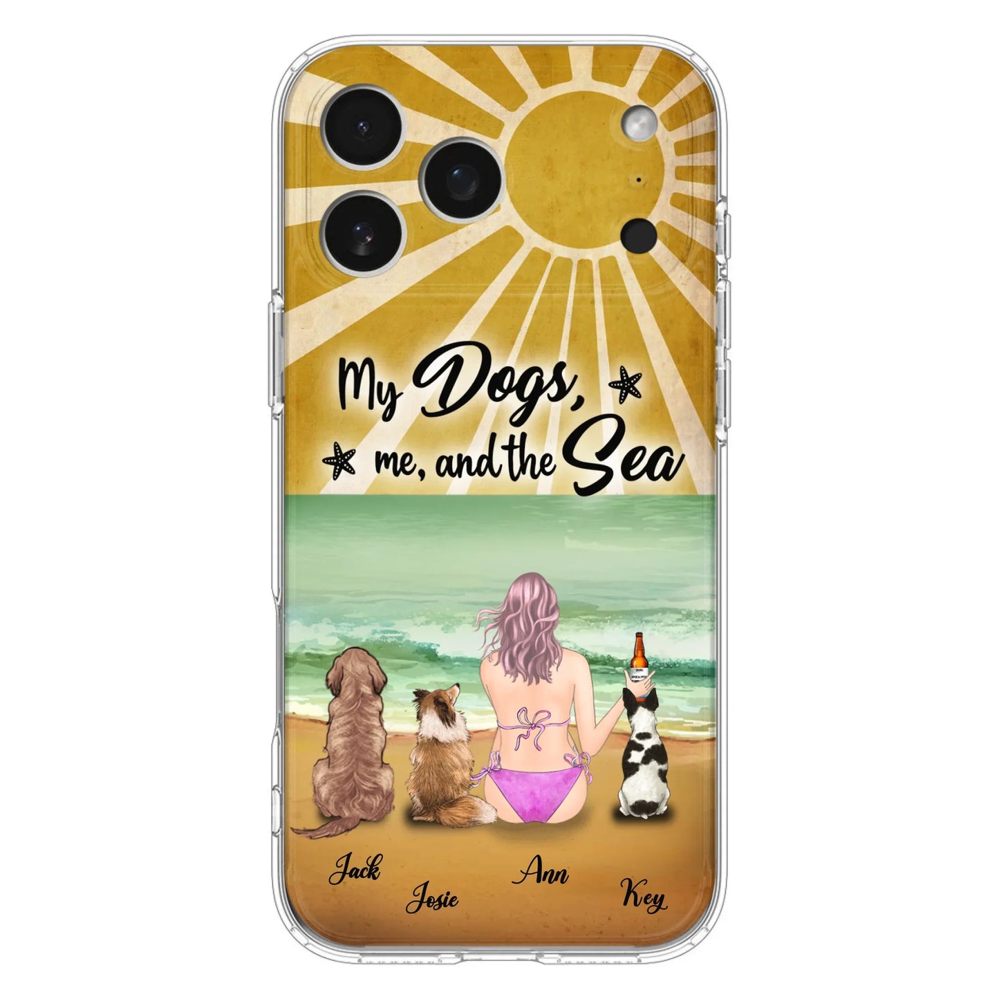 Custom Personalized Dog Mom Phone Case - Gifts For Dog Lovers With Upto 3 Dogs - My Dogs,Me And The Sea