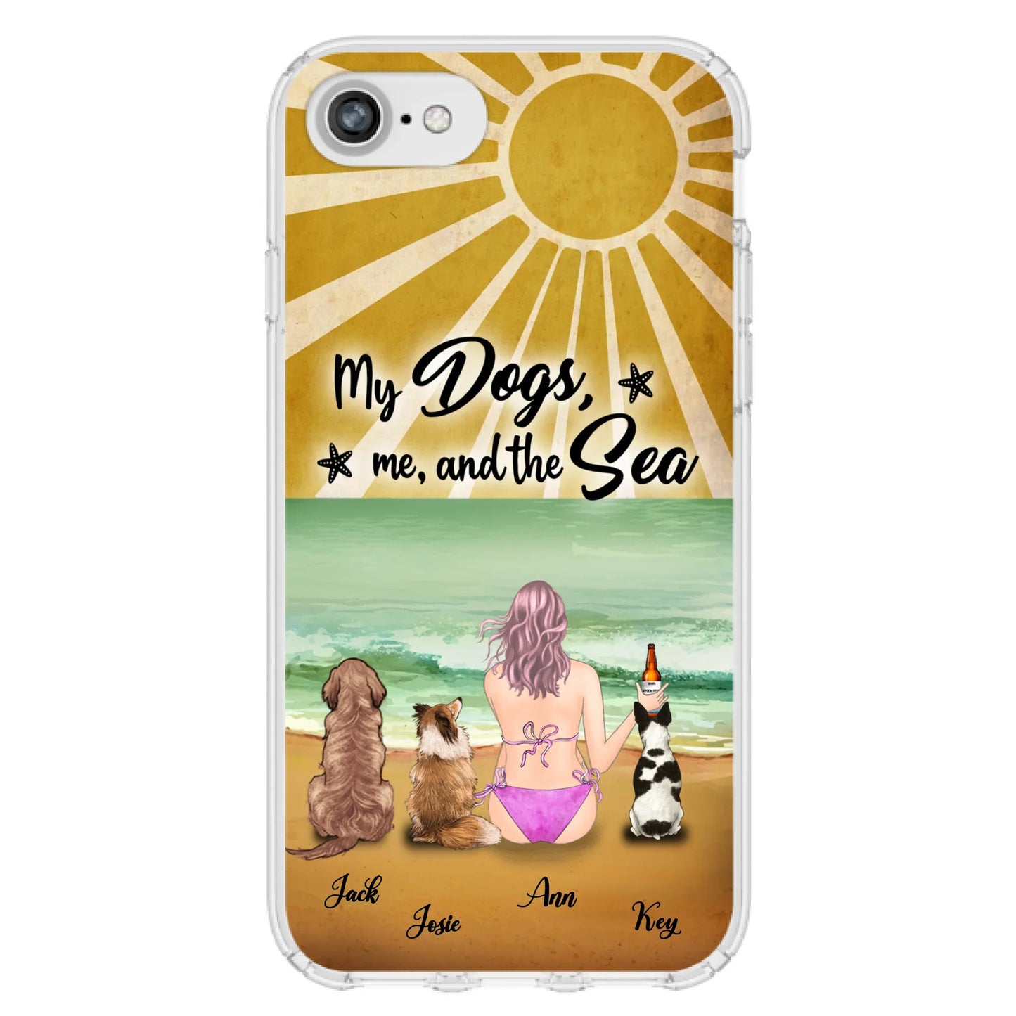 Custom Personalized Dog Mom Phone Case - Gifts For Dog Lovers With Upto 3 Dogs - My Dogs,Me And The Sea