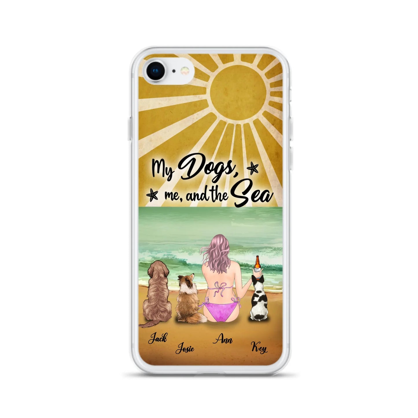 Custom Personalized Dog Mom Phone Case - Gifts For Dog Lovers With Upto 3 Dogs - My Dogs,Me And The Sea