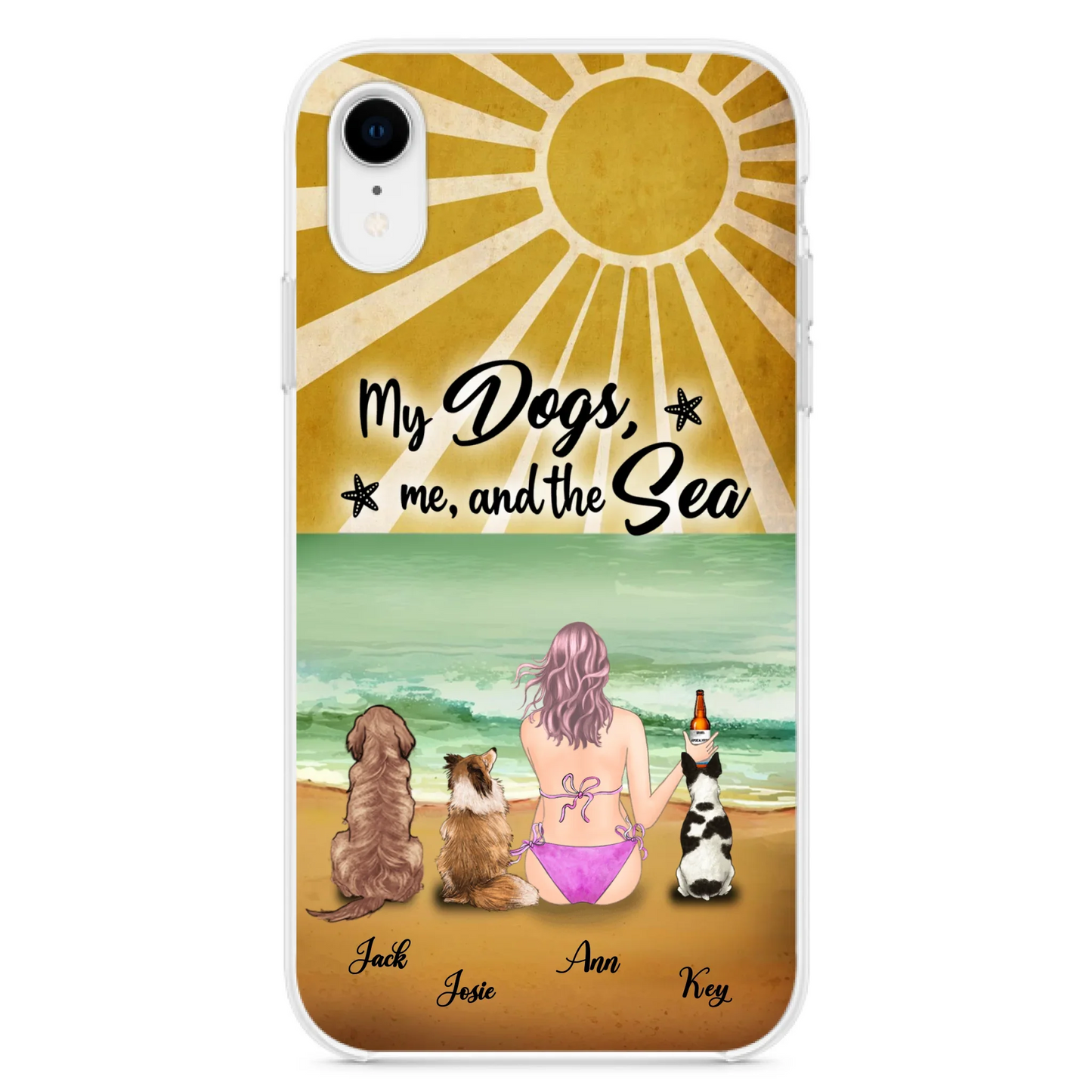 Custom Personalized Dog Mom Phone Case - Gifts For Dog Lovers With Upto 3 Dogs - My Dogs,Me And The Sea