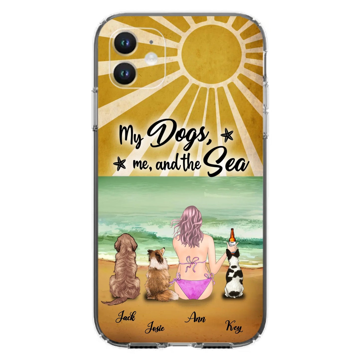 Custom Personalized Dog Mom Phone Case - Gifts For Dog Lovers With Upto 3 Dogs - My Dogs,Me And The Sea