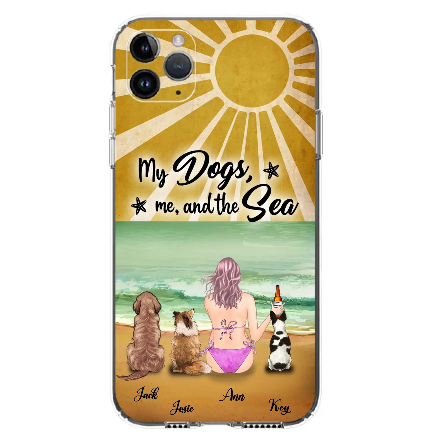Custom Personalized Dog Mom Phone Case - Gifts For Dog Lovers With Upto 3 Dogs - My Dogs,Me And The Sea
