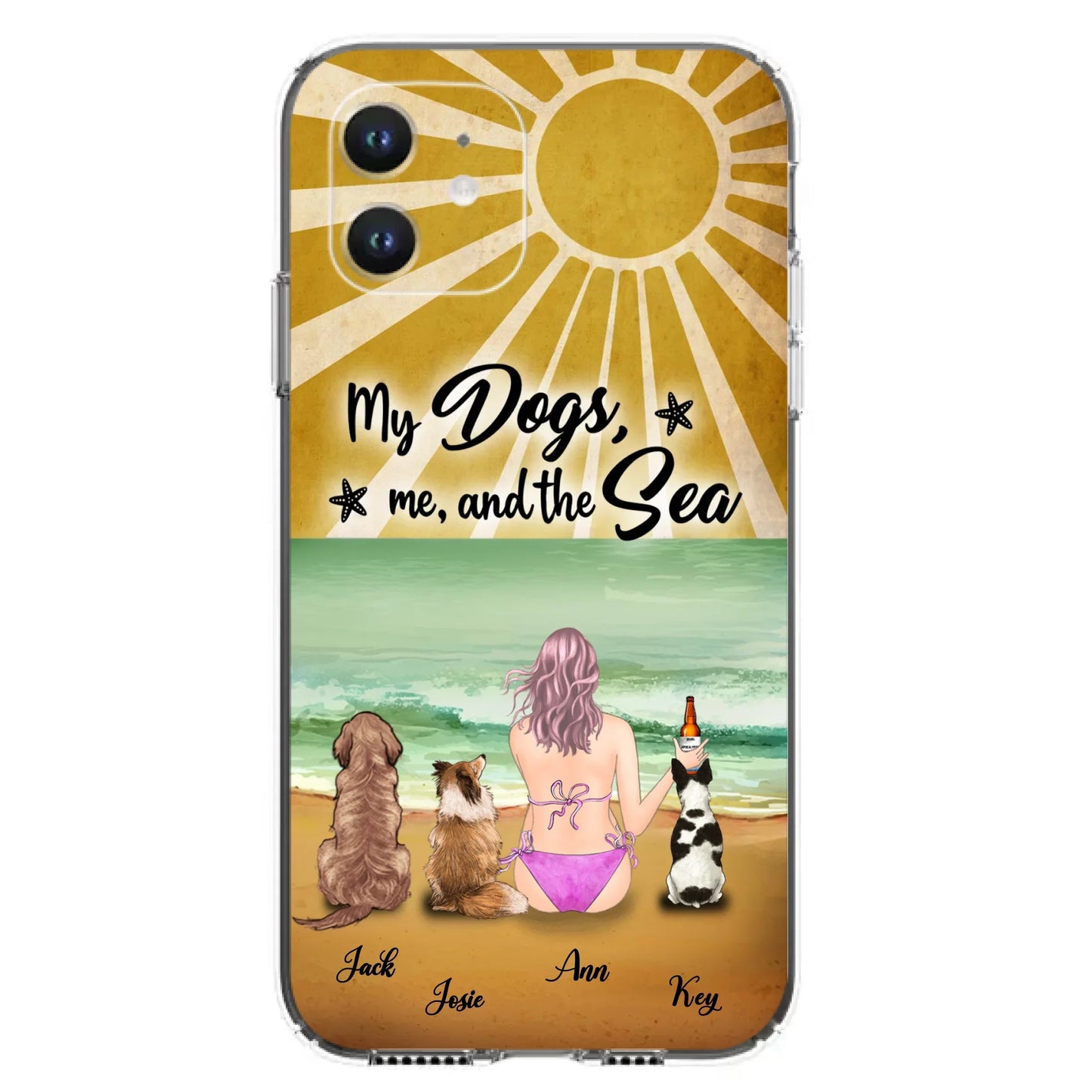 Custom Personalized Dog Mom Phone Case - Gifts For Dog Lovers With Upto 3 Dogs - My Dogs,Me And The Sea