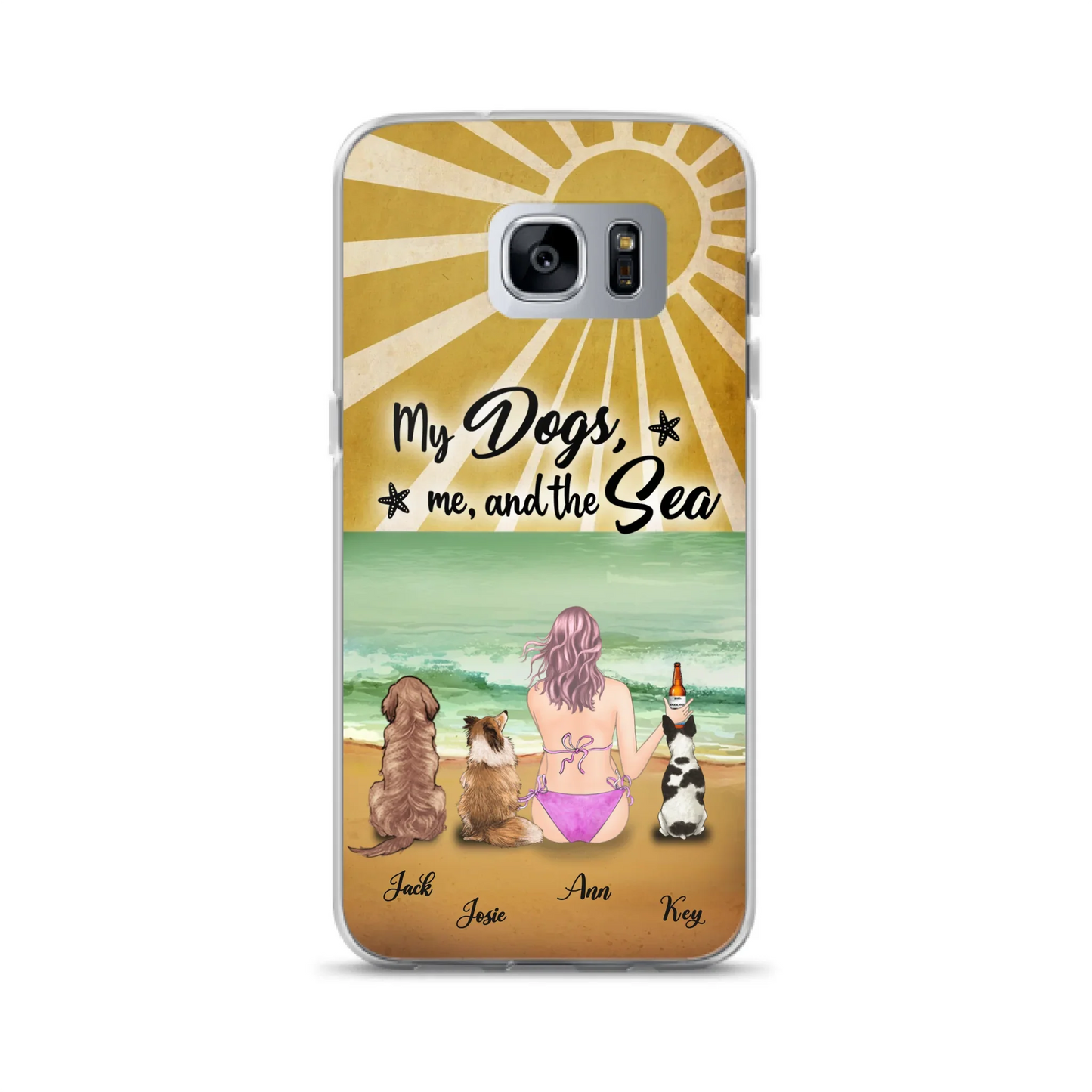 Custom Personalized Dog Mom Phone Case - Gifts For Dog Lovers With Upto 3 Dogs - My Dogs,Me And The Sea