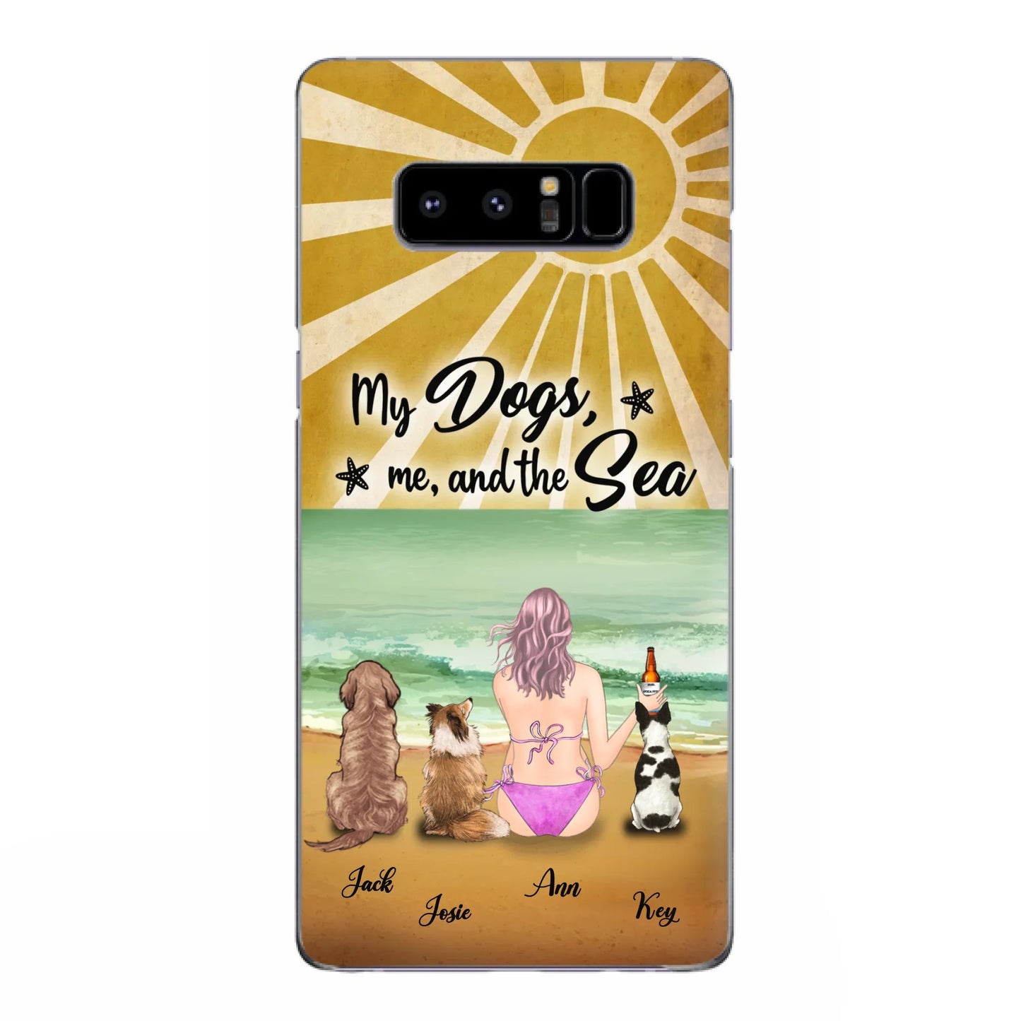 Custom Personalized Dog Mom Phone Case - Gifts For Dog Lovers With Upto 3 Dogs - My Dogs,Me And The Sea