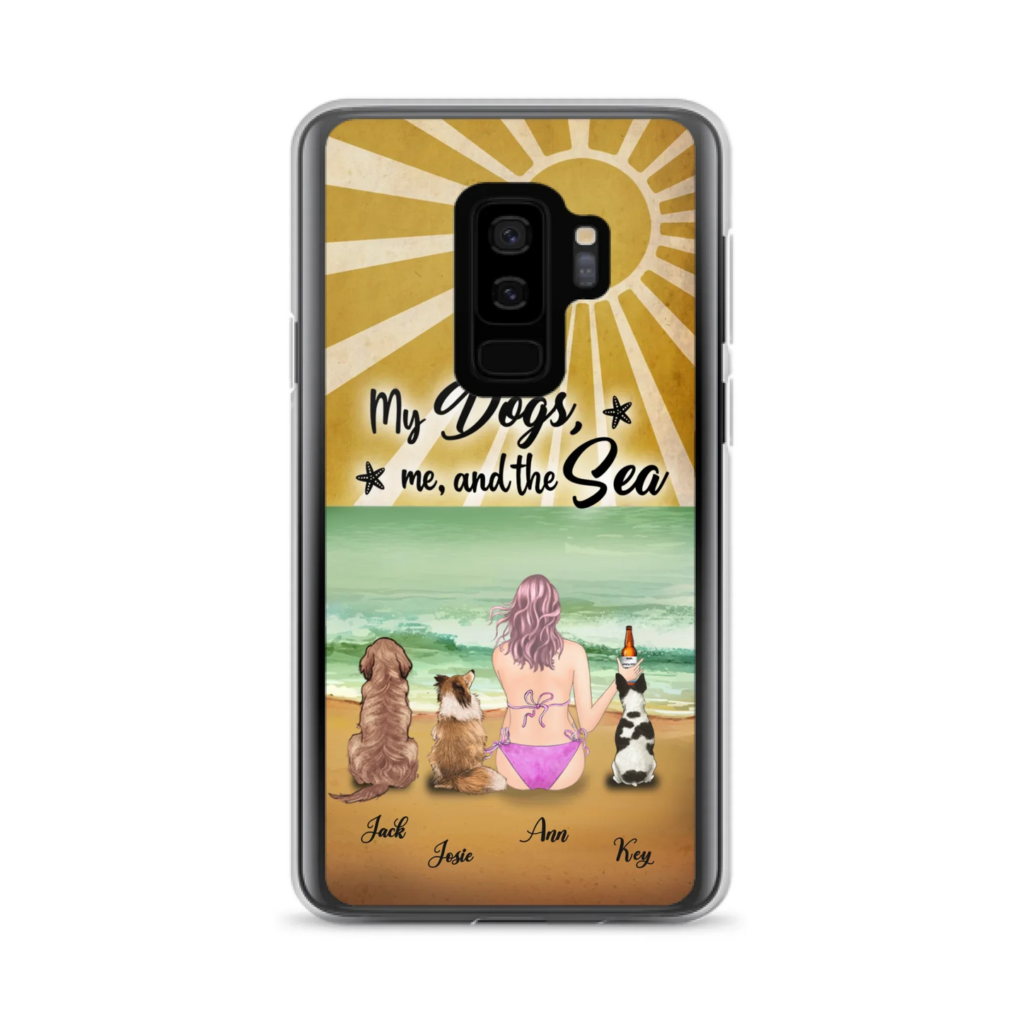 Custom Personalized Dog Mom Phone Case - Gifts For Dog Lovers With Upto 3 Dogs - My Dogs,Me And The Sea