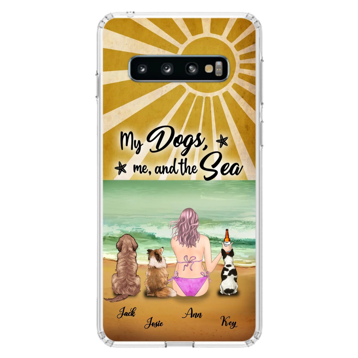Custom Personalized Dog Mom Phone Case - Gifts For Dog Lovers With Upto 3 Dogs - My Dogs,Me And The Sea