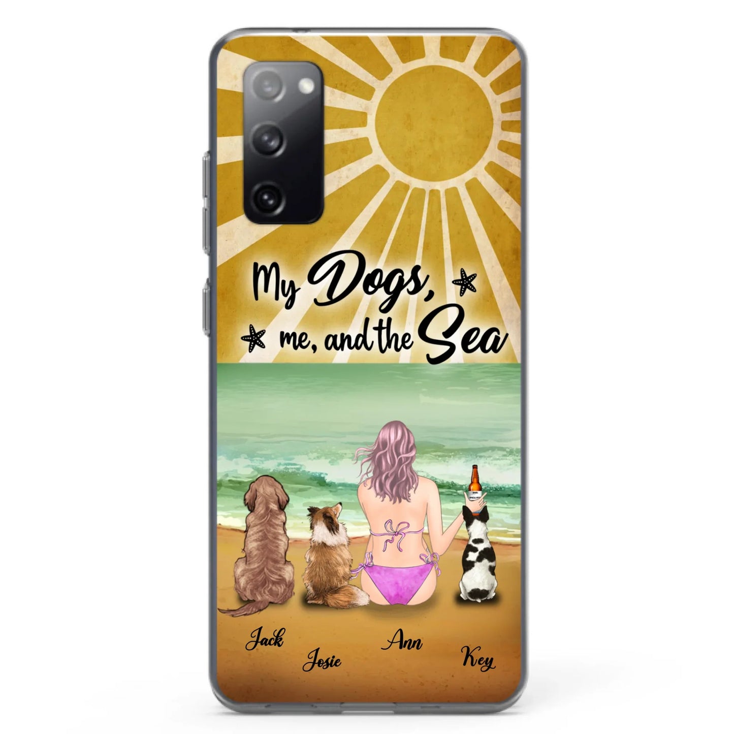 Custom Personalized Dog Mom Phone Case - Gifts For Dog Lovers With Upto 3 Dogs - My Dogs,Me And The Sea