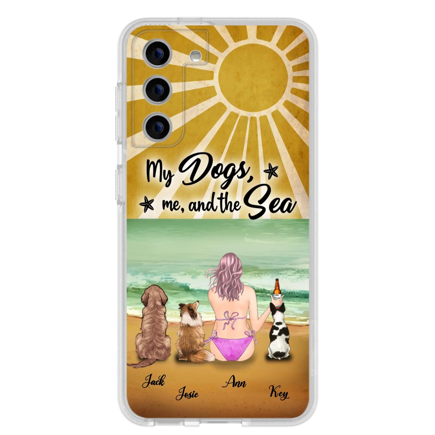Custom Personalized Dog Mom Phone Case - Gifts For Dog Lovers With Upto 3 Dogs - My Dogs,Me And The Sea