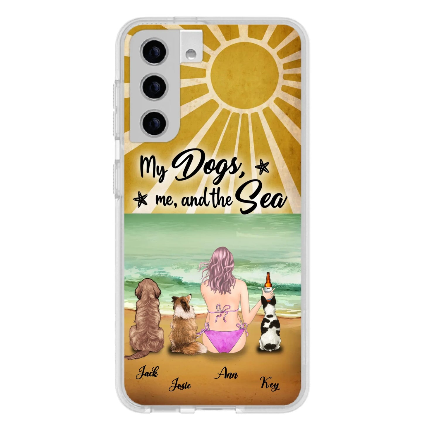 Custom Personalized Dog Mom Phone Case - Gifts For Dog Lovers With Upto 3 Dogs - My Dogs,Me And The Sea