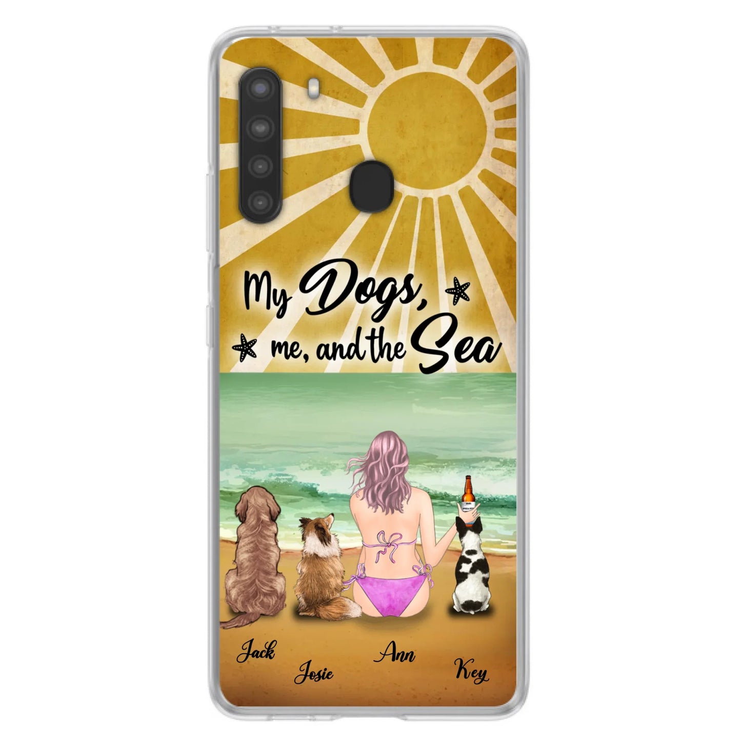 Custom Personalized Dog Mom Phone Case - Gifts For Dog Lovers With Upto 3 Dogs - My Dogs,Me And The Sea