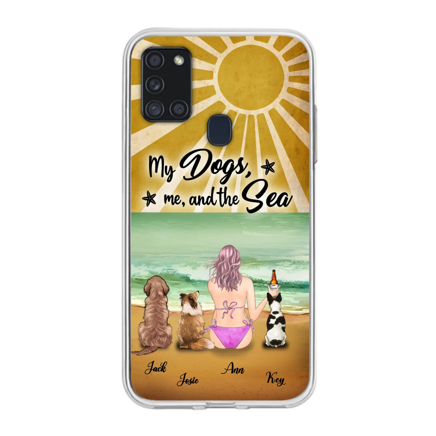 Custom Personalized Dog Mom Phone Case - Gifts For Dog Lovers With Upto 3 Dogs - My Dogs,Me And The Sea