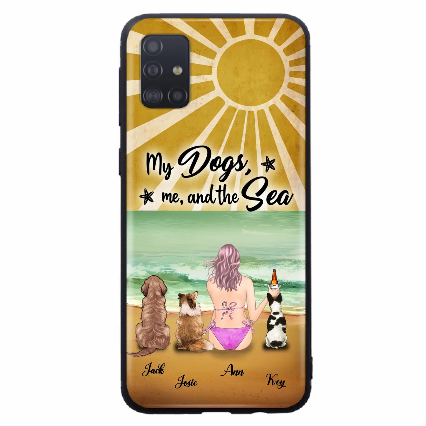 Custom Personalized Dog Mom Phone Case - Gifts For Dog Lovers With Upto 3 Dogs - My Dogs,Me And The Sea