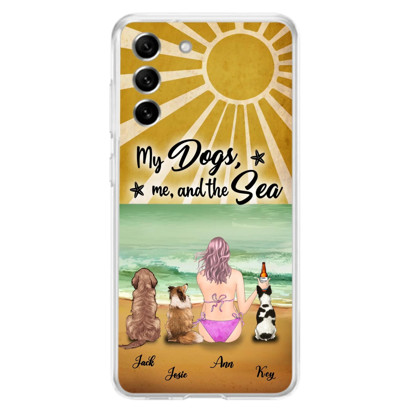 Custom Personalized Dog Mom Phone Case - Gifts For Dog Lovers With Upto 3 Dogs - My Dogs,Me And The Sea