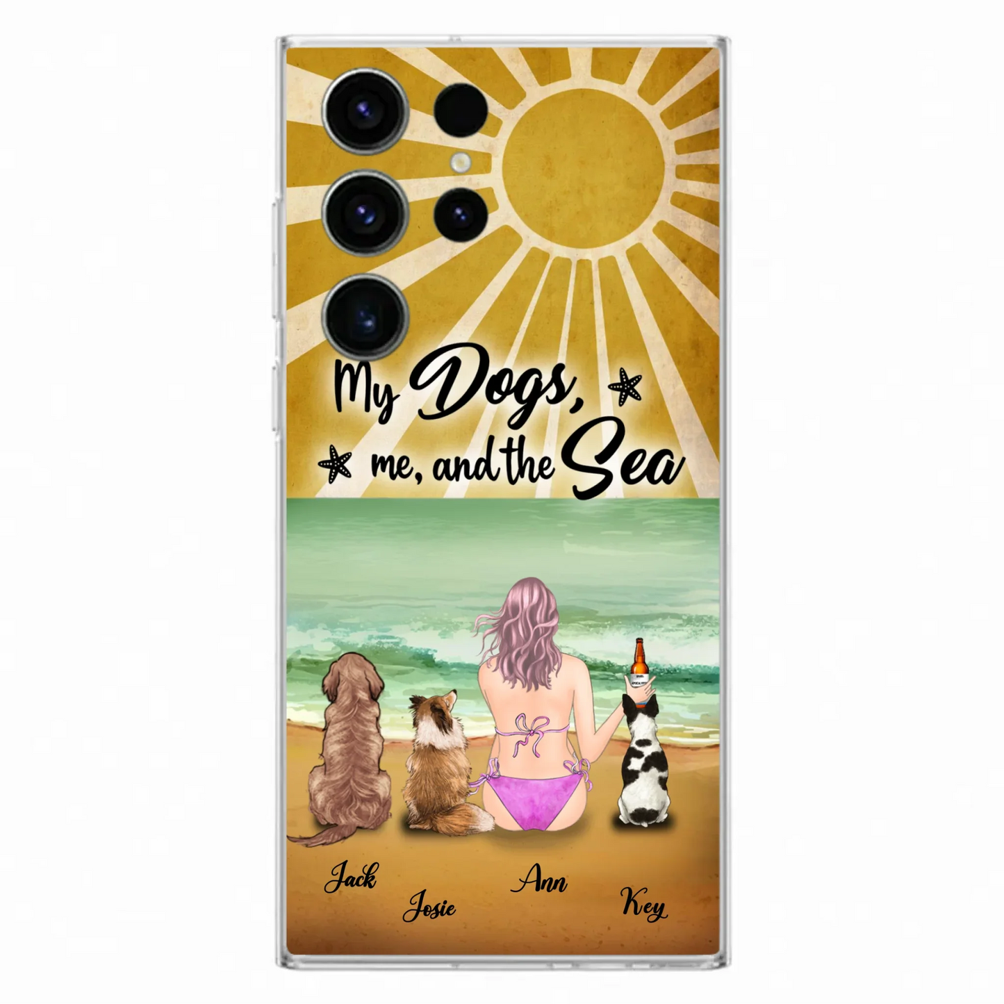 Custom Personalized Dog Mom Phone Case - Gifts For Dog Lovers With Upto 3 Dogs - My Dogs,Me And The Sea