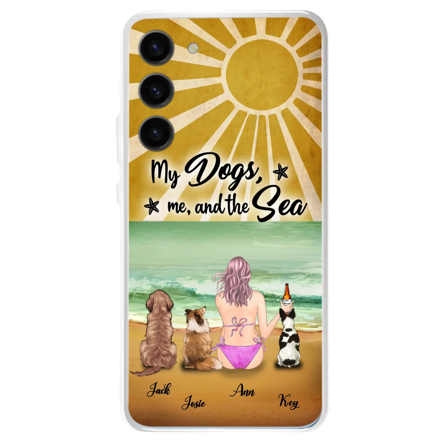 Custom Personalized Dog Mom Phone Case - Gifts For Dog Lovers With Upto 3 Dogs - My Dogs,Me And The Sea
