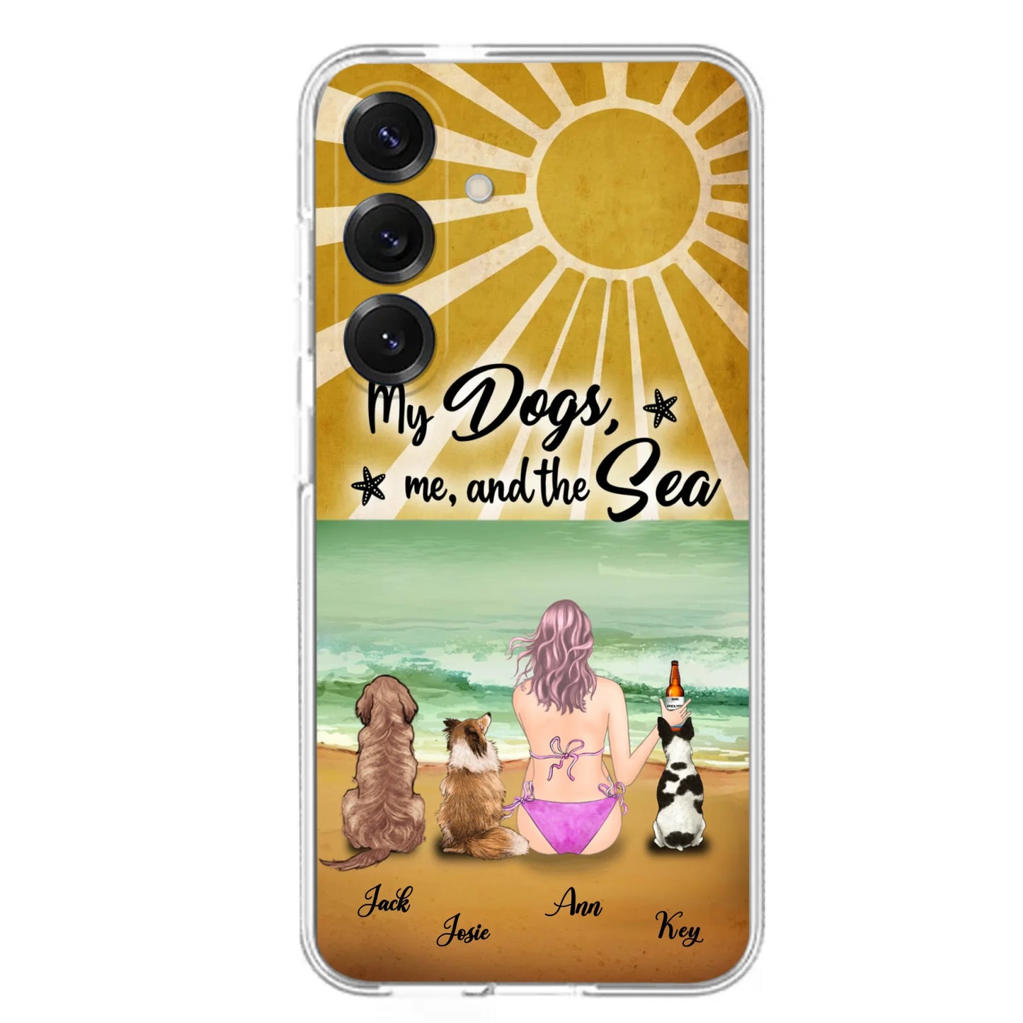 Custom Personalized Dog Mom Phone Case - Gifts For Dog Lovers With Upto 3 Dogs - My Dogs,Me And The Sea