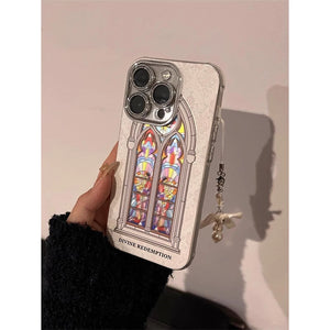 Van Gogh Art Window+White Bow Pearl Pendant
