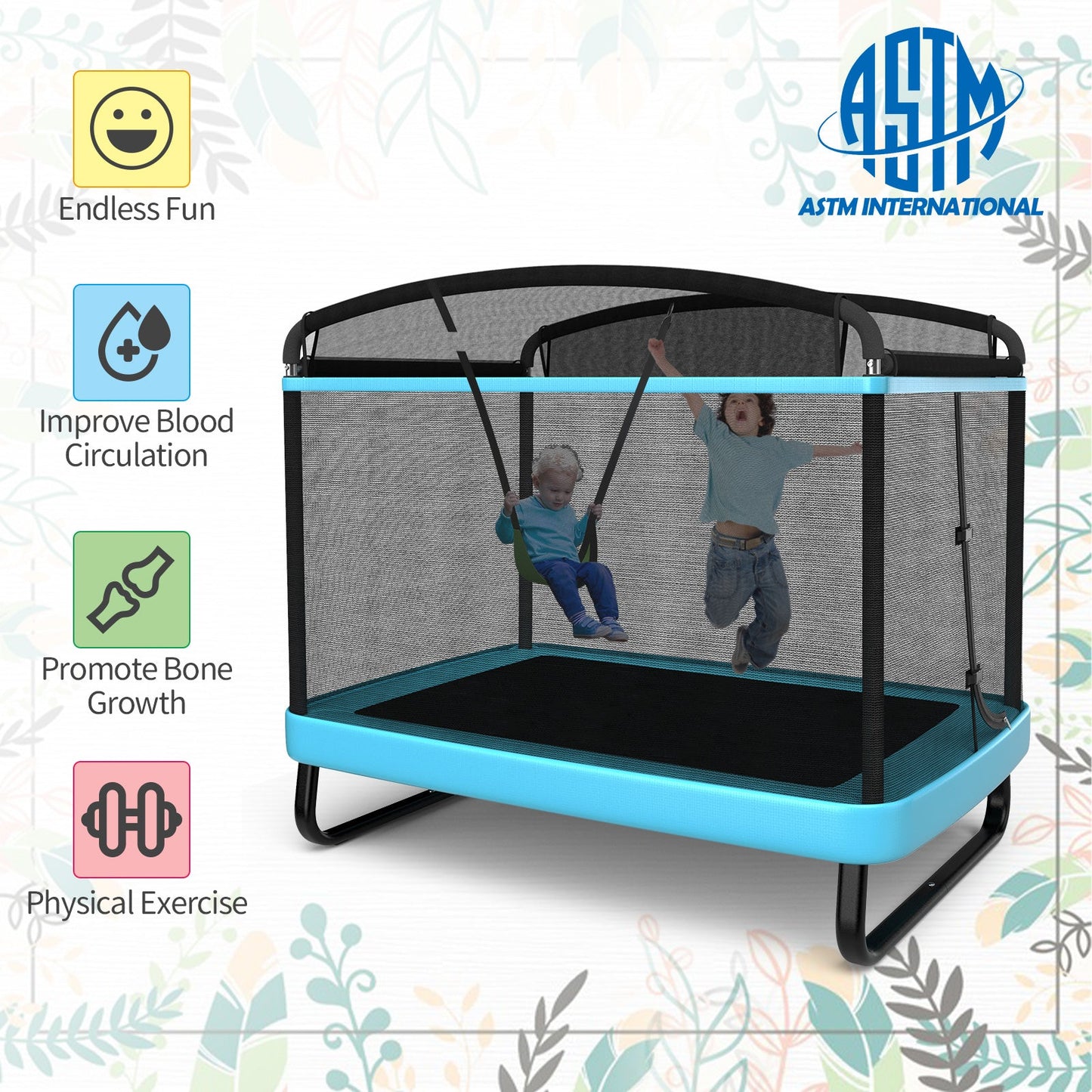 6 Feet Kids Entertaining Trampoline with Swing Safety Fence-Blue