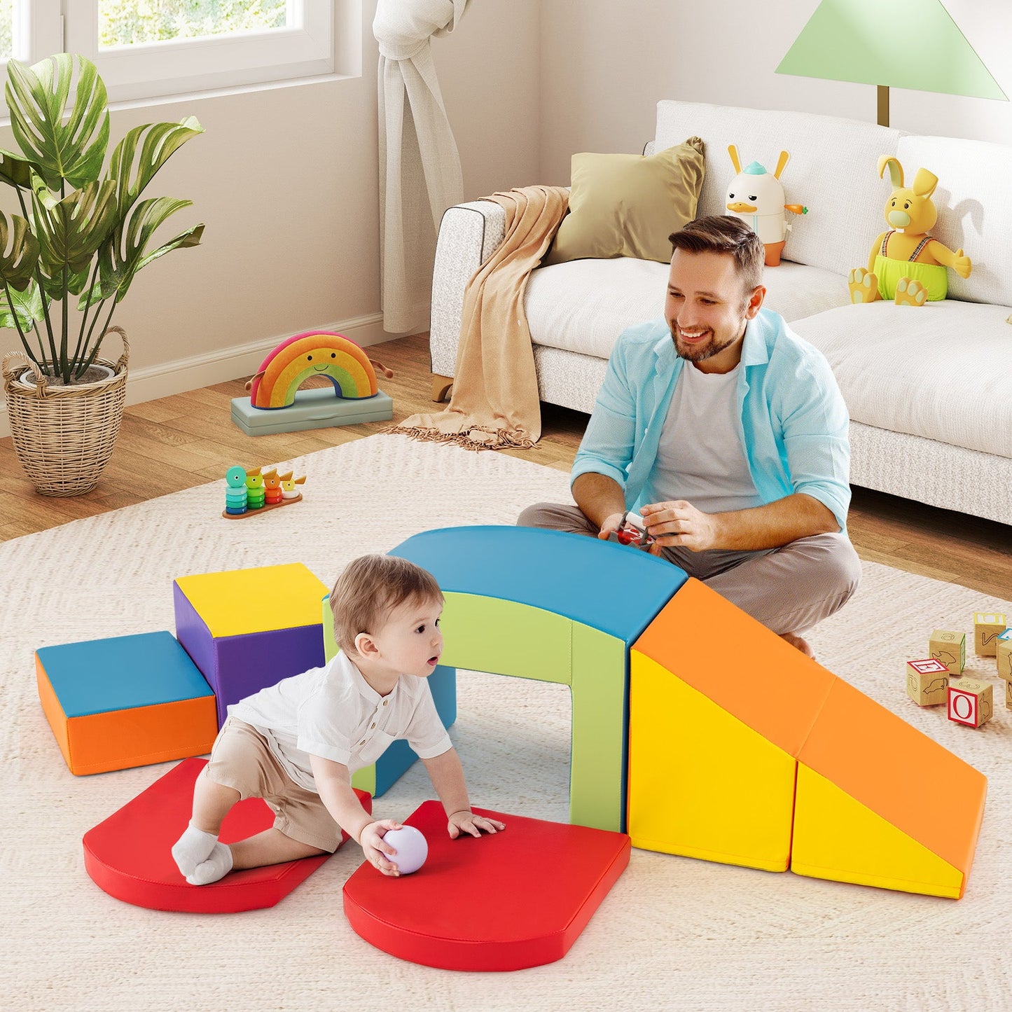 6 Pieces Foam Climbing Blocks Soft Play Climbing for Toddlers with Tunnel-Multicolor
