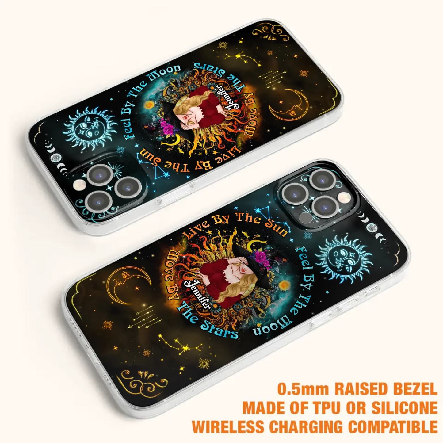 Custom Personalized Witch Phone Case - Gift Idea For Halloween/Witch Lovers - Live By The Sun Feel By The Moon Move By The Stars - Case For iPhone &  Samsung